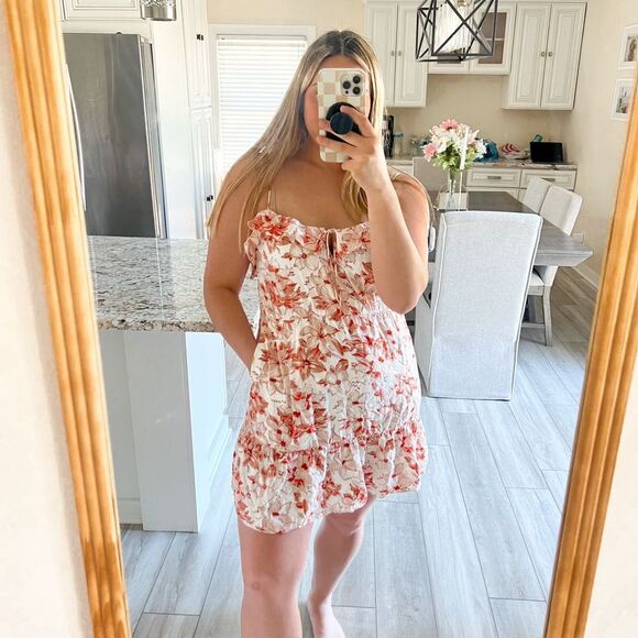 J. Crew Dresses & Skirts - J.Crew Tiered Mini Dress M Orange Floral Spaghetti Strap Ruffle Hem Cami…